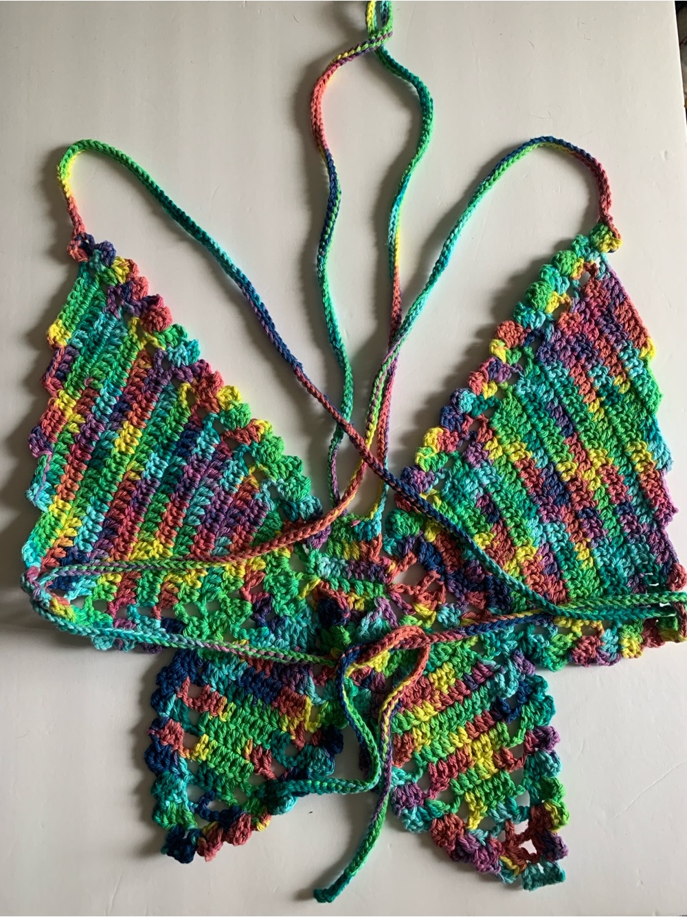 Handmade Multicolor Rainbow Crochet Butterfly Halter Top - Picture 2 of 4